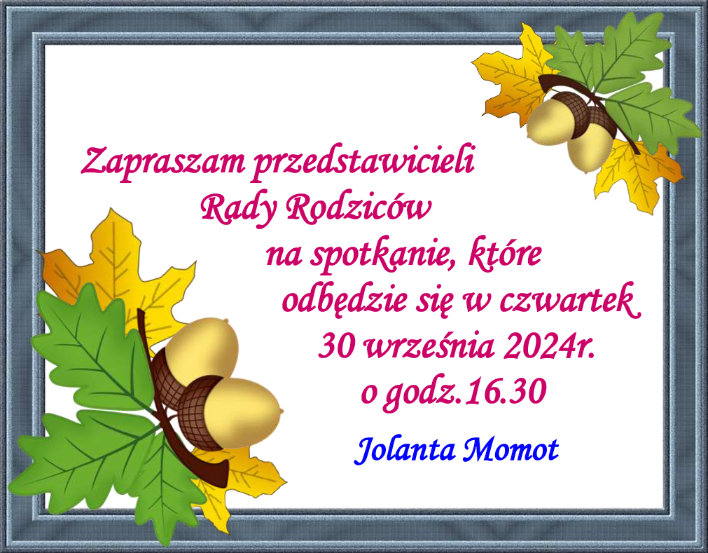 Plakat informujacy o zebraniu Rady Rodziców w dniu 30.09.2024r.