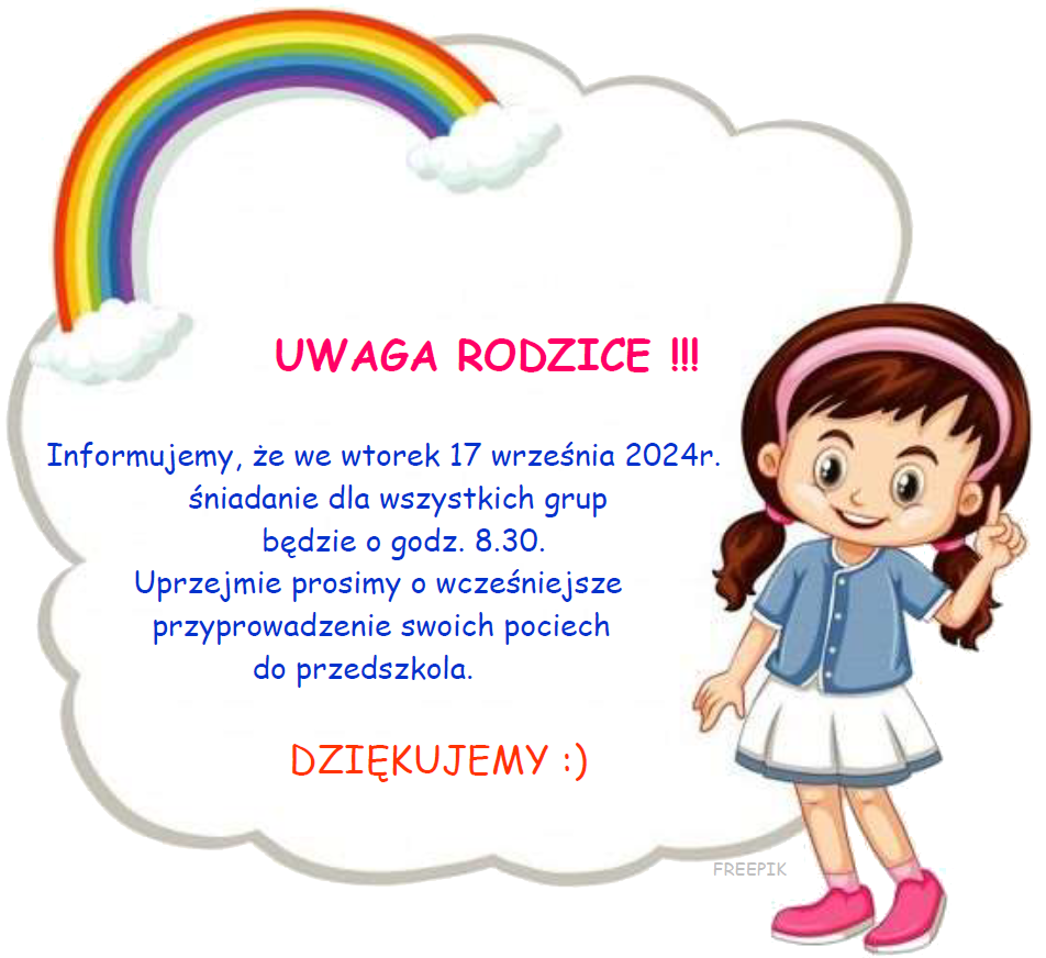 Plakat informujący o śniadaniu w dn. 17.09.2024r. o godz. 8.30