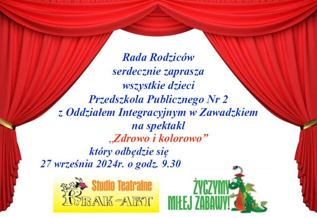 Plakat z zaproszeniem na przedstawienie teatralne w dniu 27.09.2024r. o godz. 9.30