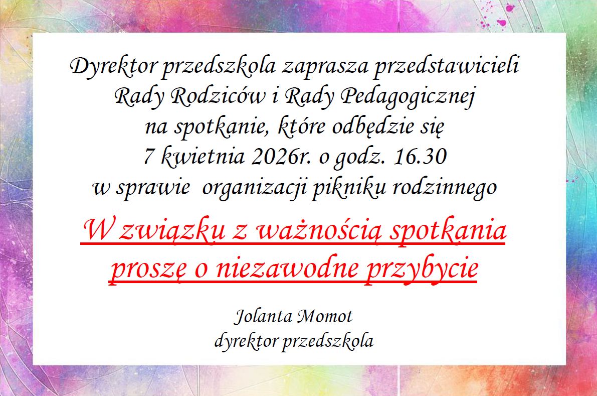 Plakat informujący o spotkaniu 07.04.2026r. o 16.30 w sprawie Pikniku Rodzinnego