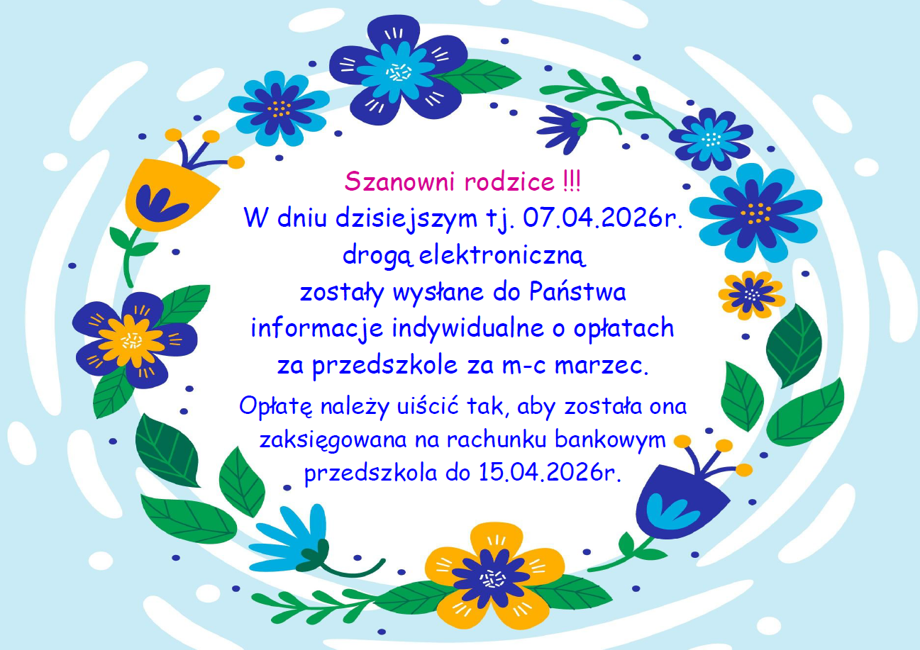 Plakat informujący o opłatach za m-c III 2026r.
